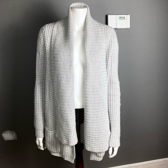 Autumn cardigan blanket sweater soft cozy Cashmere blend light grey size medium - Picture 5 of 10